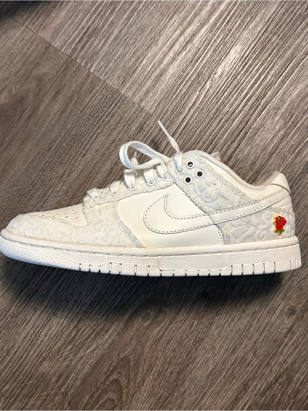 Nike White Low-Top with Red Rose Accent